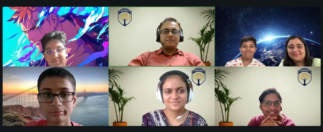 Culmination call: Vedansh, Ishnoor, Siddhant & Dhananjay, Grade 8 presenting with family and teacher