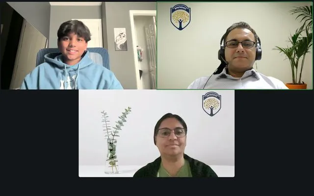 Culmination call: Advaith, Grade 7 presenting with family and teacher
