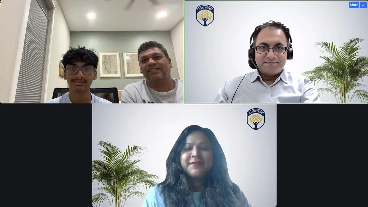 Culmination call: Samved, Grade 9 presenting with family and teacher