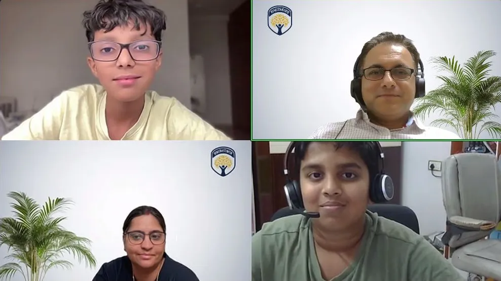 A culmination call in progress: students, a parent and their teacher on a video call
